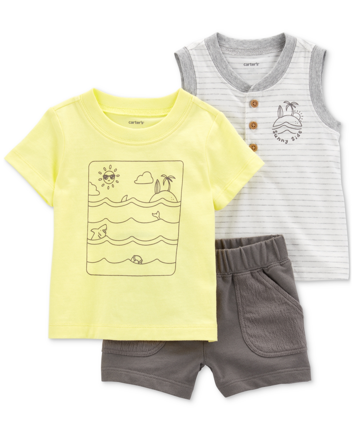 Shop Carter's Baby Boys Ocean Graphic T-shirt, Tank Top & Shorts, 3 Piece Set In Yellow