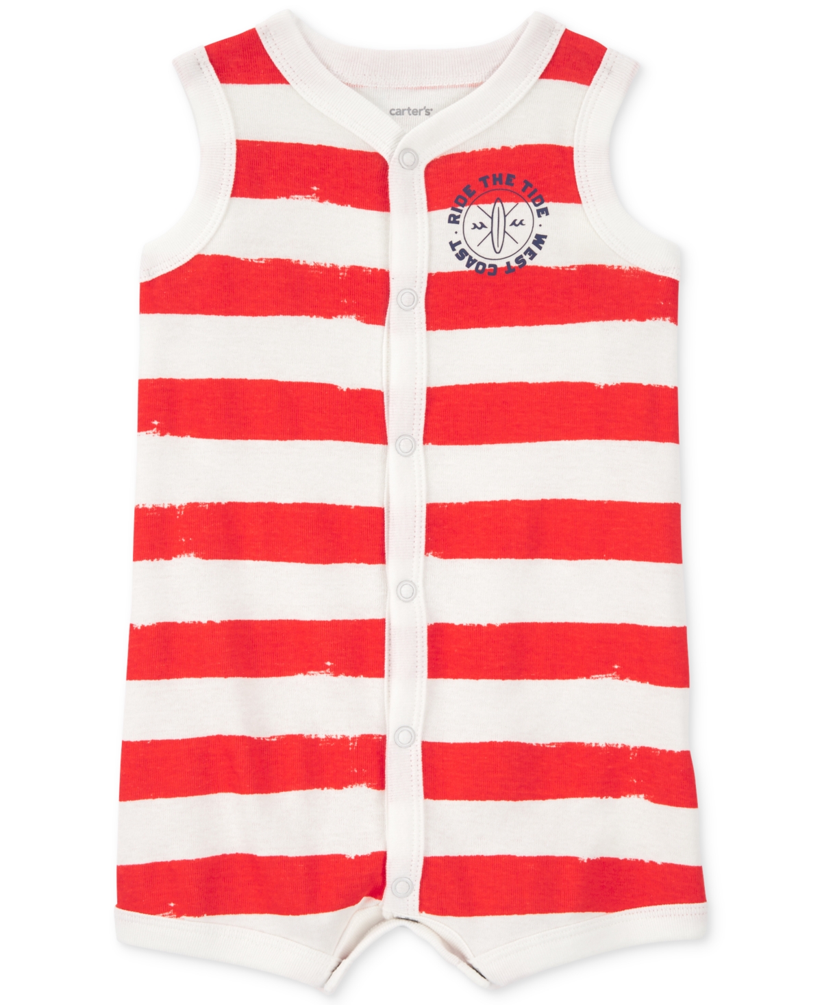Shop Carter's Baby Boys Stripe Snap-up Cotton Romper In Red
