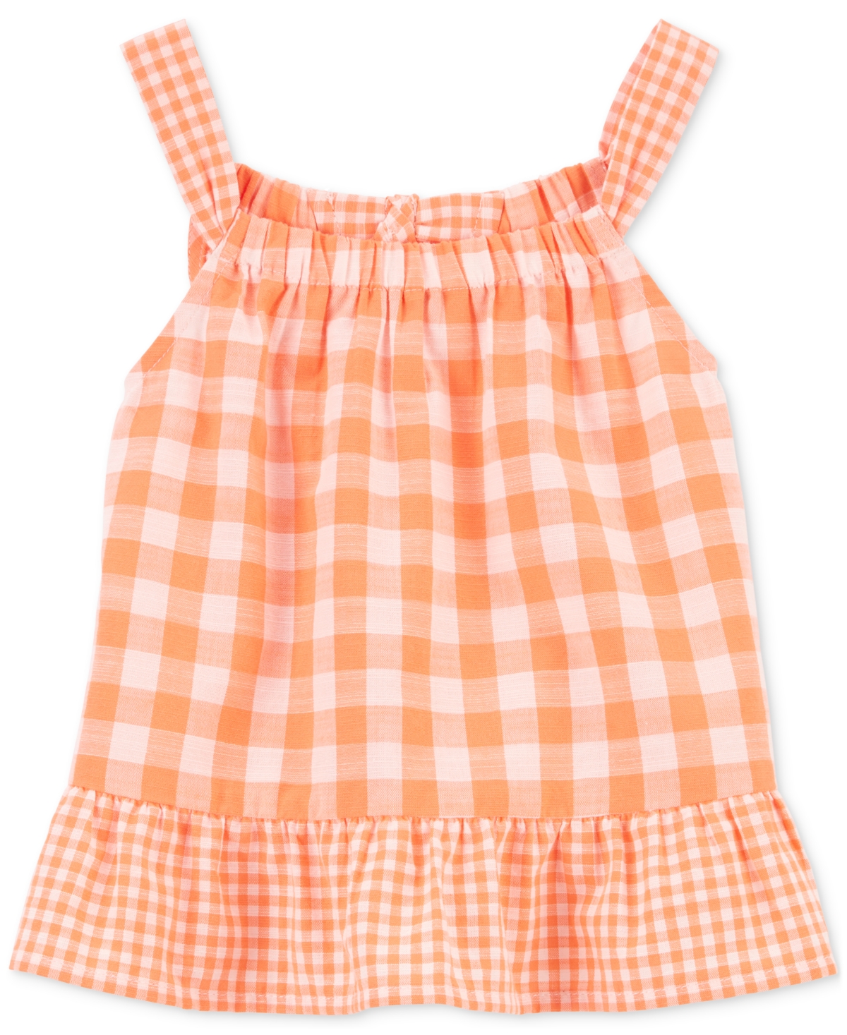 Shop Carter's Toddler Girls Cotton Gingham Peplum Tank Top In Orange