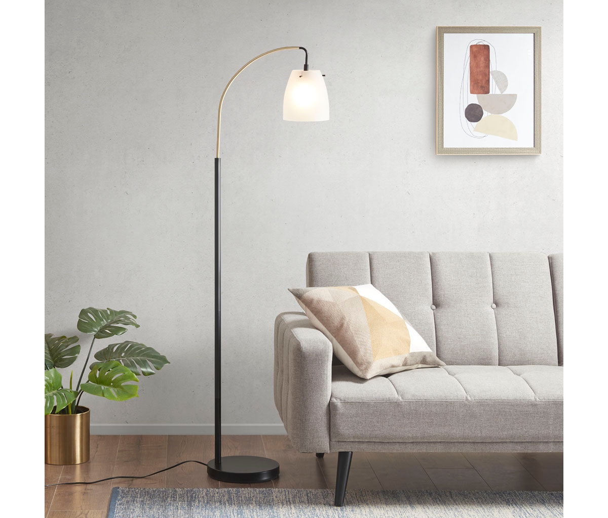 Streamdale Furniture Bristol Arched Metal Floor Lamp With Frosted Glass Shade