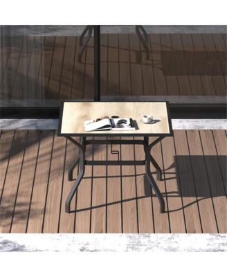Streamdale Square Metal Patio Table with Umbrella Hole & Wood-Look Top