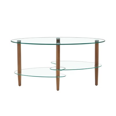 Streamdale Modern Oval Glass Coffee Table with Oak Wood Legs