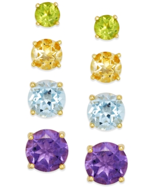 image of Multi-Stone Stud Earring Set in 18k Gold over Sterling Silver (5-9/10 ct. t.w.)