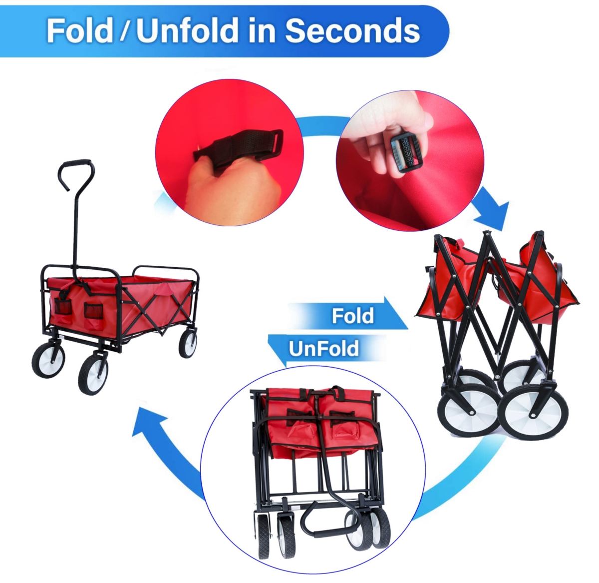 Streamdale Furniture Folding Wagon Garden Shopping Beach Cart - Red