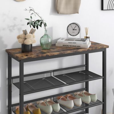 Adjustable 5-Layer Industrial Shoe Rack with Mesh Shelves
