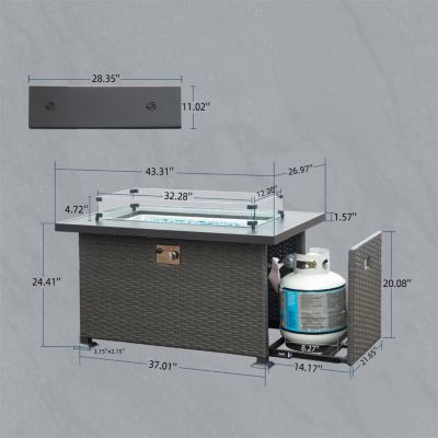 Smokeless Fire Pit Table for Outdoor Patio with Glass Wind Guard