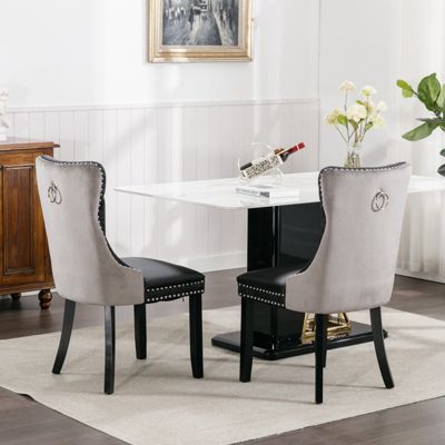 Contemporary Tufted Dining Chairs Set, Black+Gray
