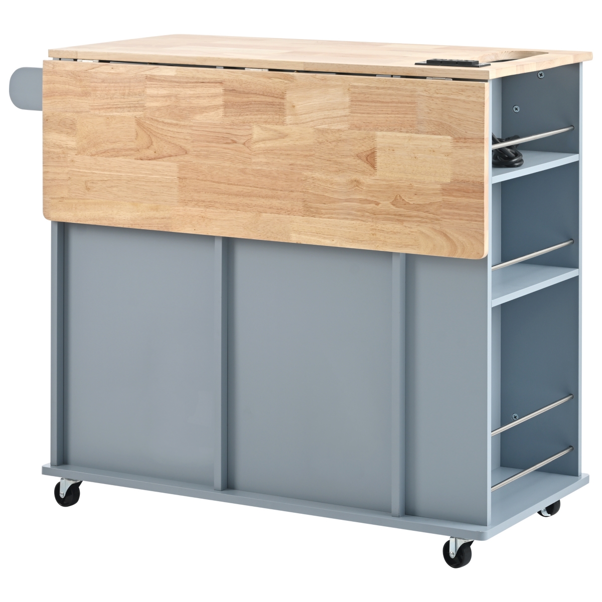 Simplie Fun Rolling Kitchen Island With Power Outlet, Drop Leaf, & Storage