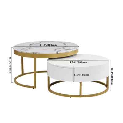 1Pc Round MDF Nesting Storage Coffee Table Set