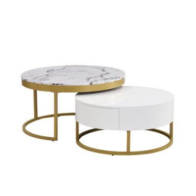 1Pc Round MDF Nesting Storage Coffee Table Set