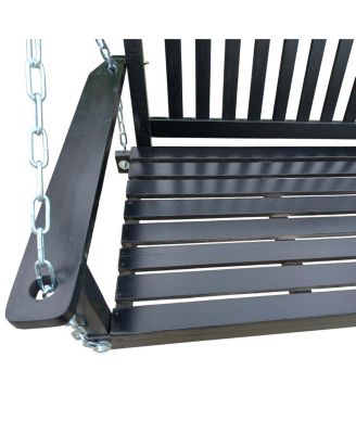 Simplie Fun Outdoor Wood Bench Swing with Armrests