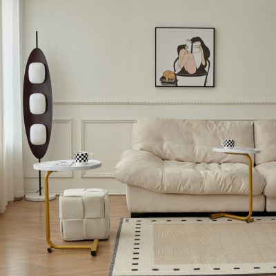 White C-Shaped Side Table, Small Sofa Table For Cough, Bedroom