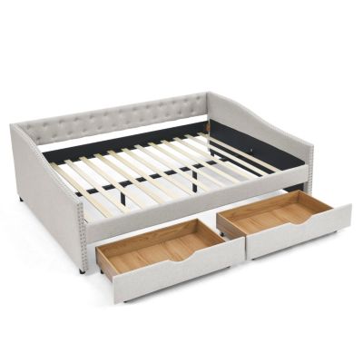 Queen Size Upholstered Daybed with Drawers