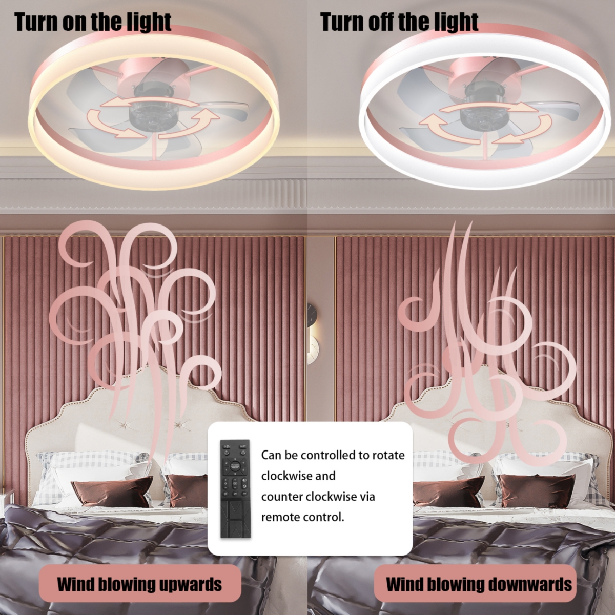 Streamdale Thin Pink Dimmable Led Ceiling Fans