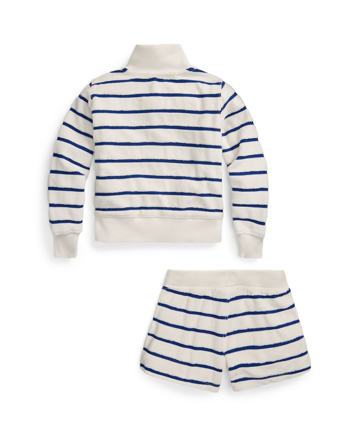 Shop Polo Ralph Lauren Toddler And Little Girls Striped Cotton Terry Jacket And Shorts Set In Deckwash White With Brillsapphire
