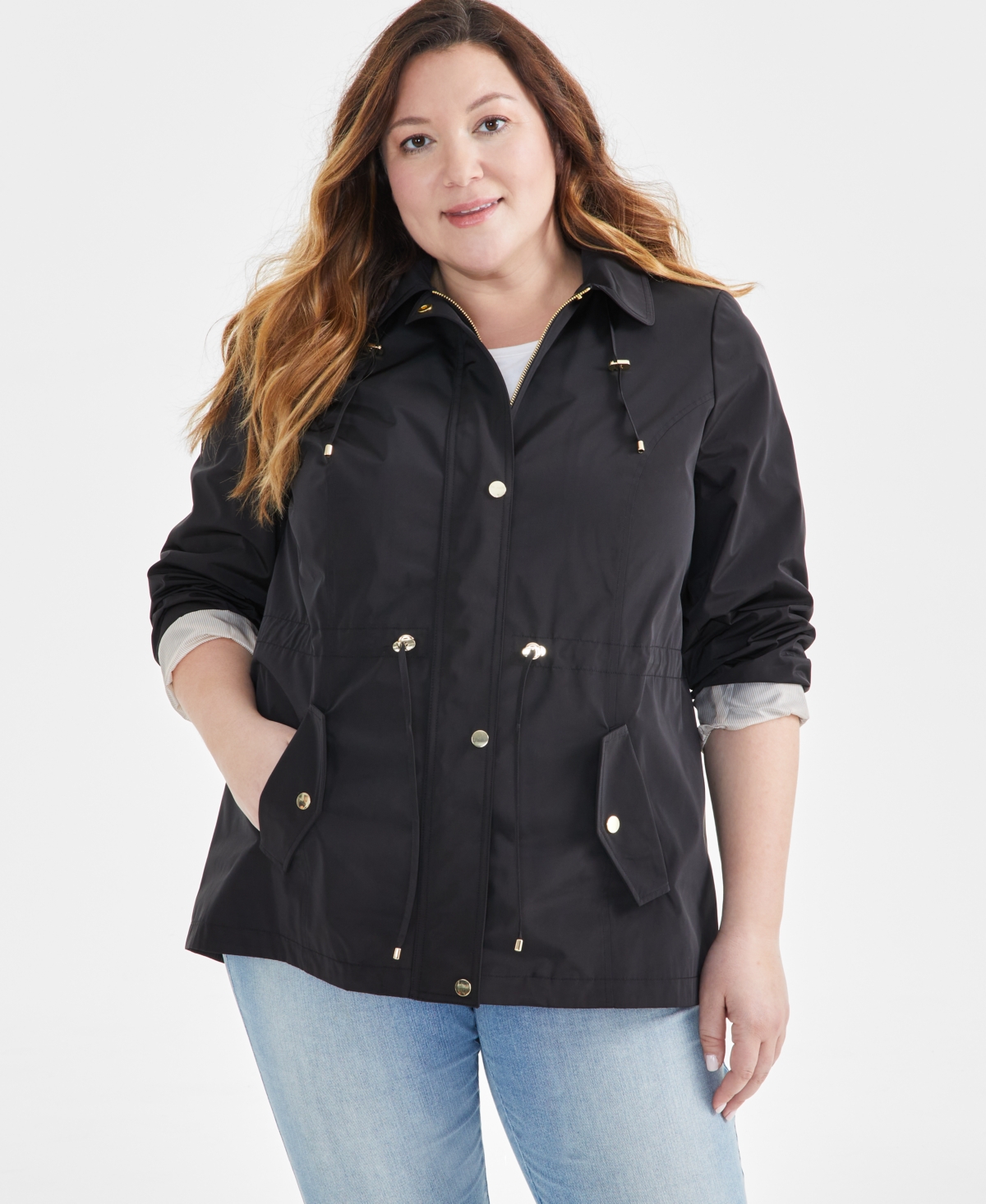 Style & Co Women's Plus Size Hooded Anorak, Created For Macy's In Deep Black
