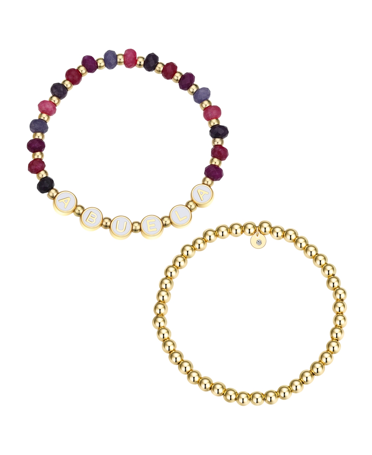 Multi Purple Quartz Abuela Stone and Beaded Stretch Bracelet Set - Gold