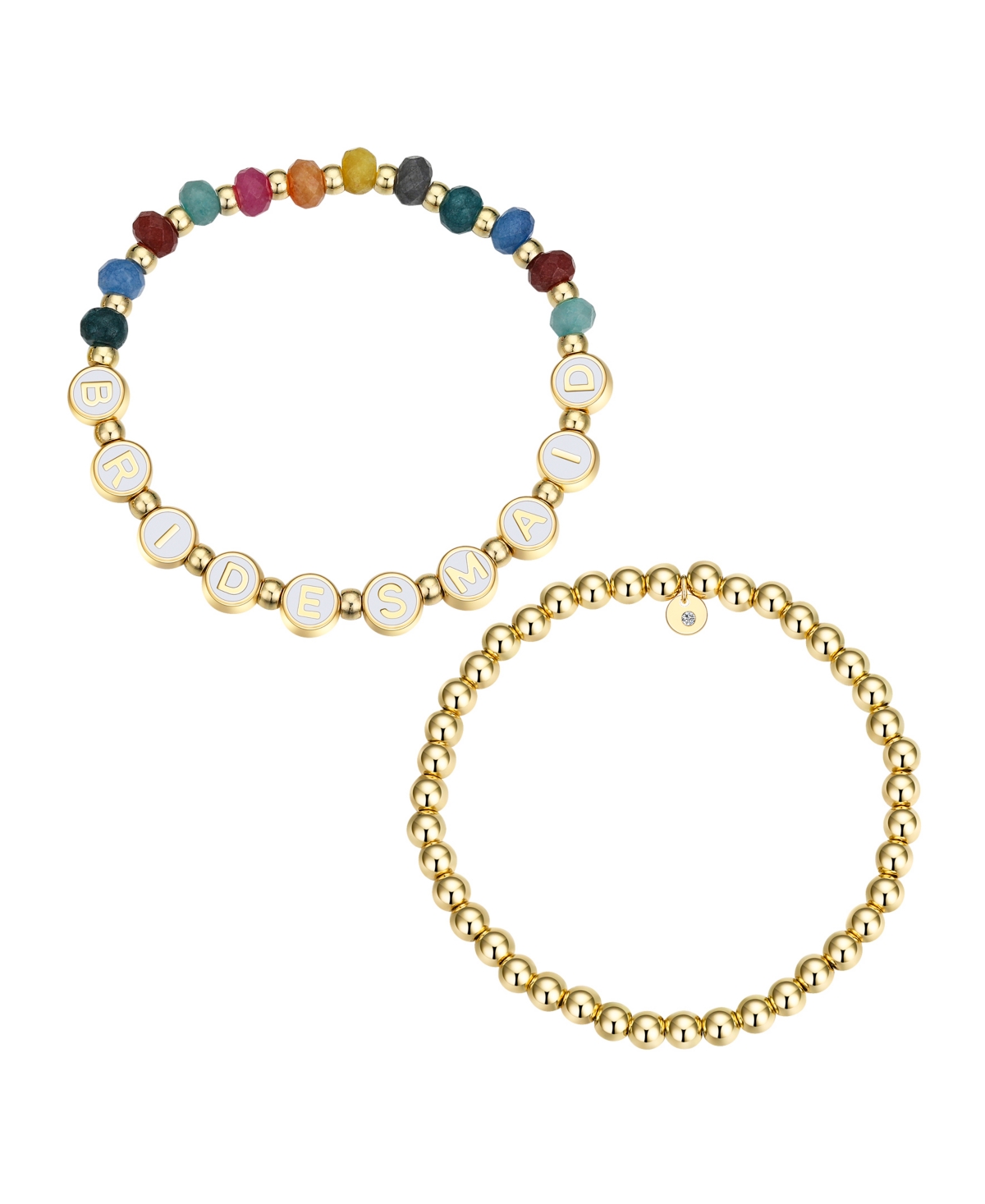 Multi Color Quartz Bridesmaid Stone and Beaded Stretch Bracelet Set - Gold