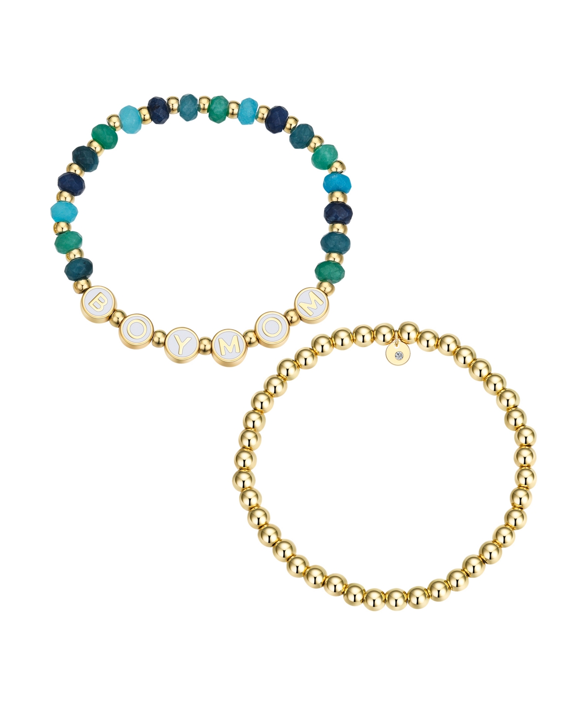 Shop Unwritten Multi Blue Quartz Boy Mom Stone And Beaded Stretch Bracelet Set In Gold