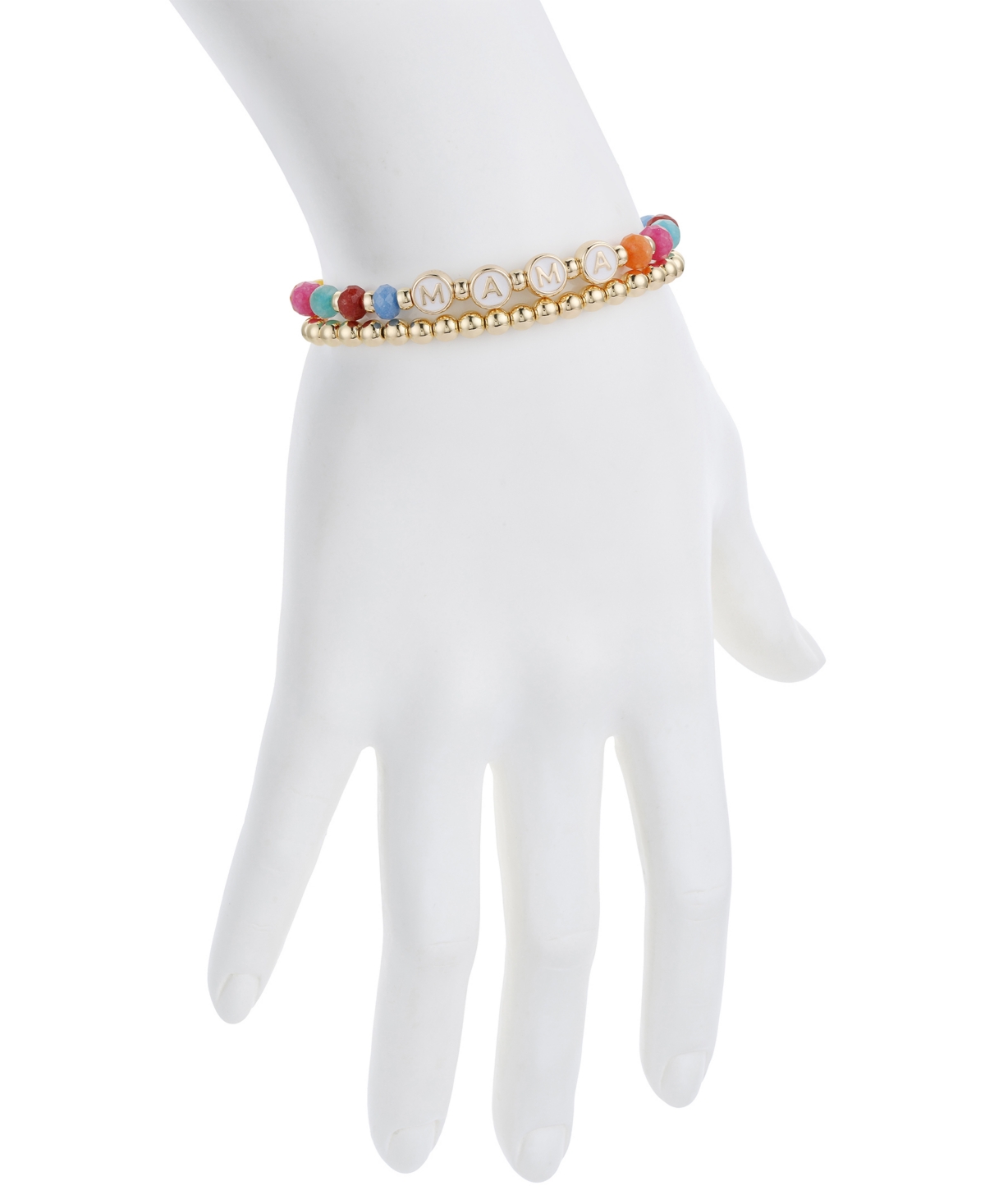 Shop Unwritten Multi Color Quartz Mama Stone And Beaded Stretch Bracelet Set In Gold