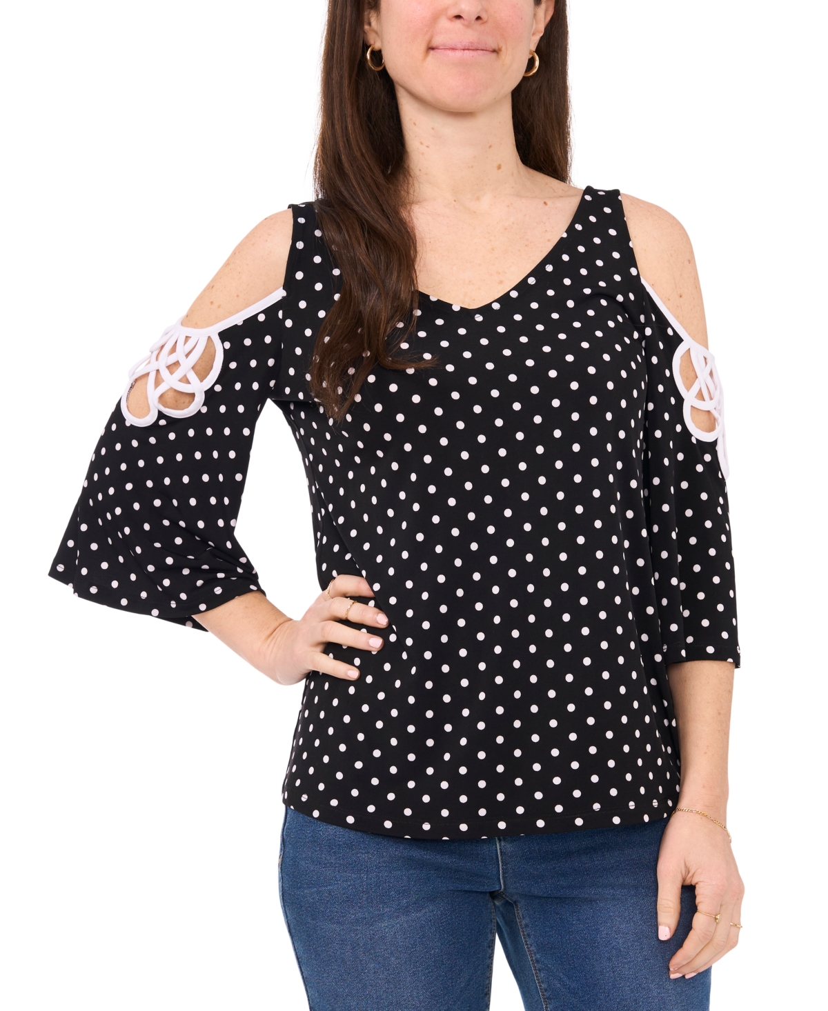 Sam & Jess Petite Knit Cold-Shoulder Top -White