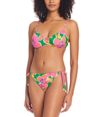 Shop Sanctuary Womens Floral Print Scoop Neck Bikini Top Side Tie Hipster Bottoms In Multi