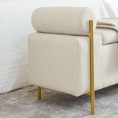Streamdale Beige Linen Storage Bench with Iron Legs
