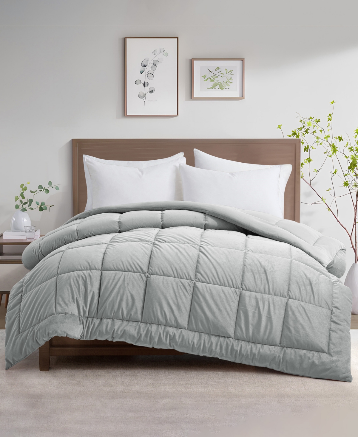 Shop Unikome Plush Velet Quilted Down Alternative Comforter, King In Gray