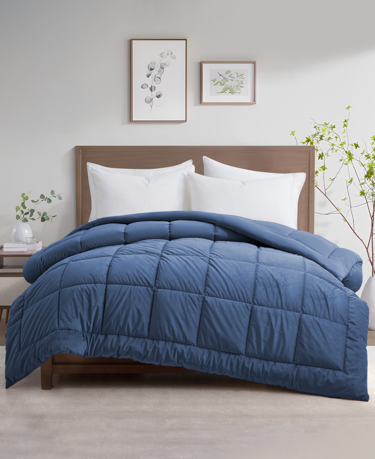 Shop Unikome Plush Velet Quilted Down Alternative Comforter, King In Navy