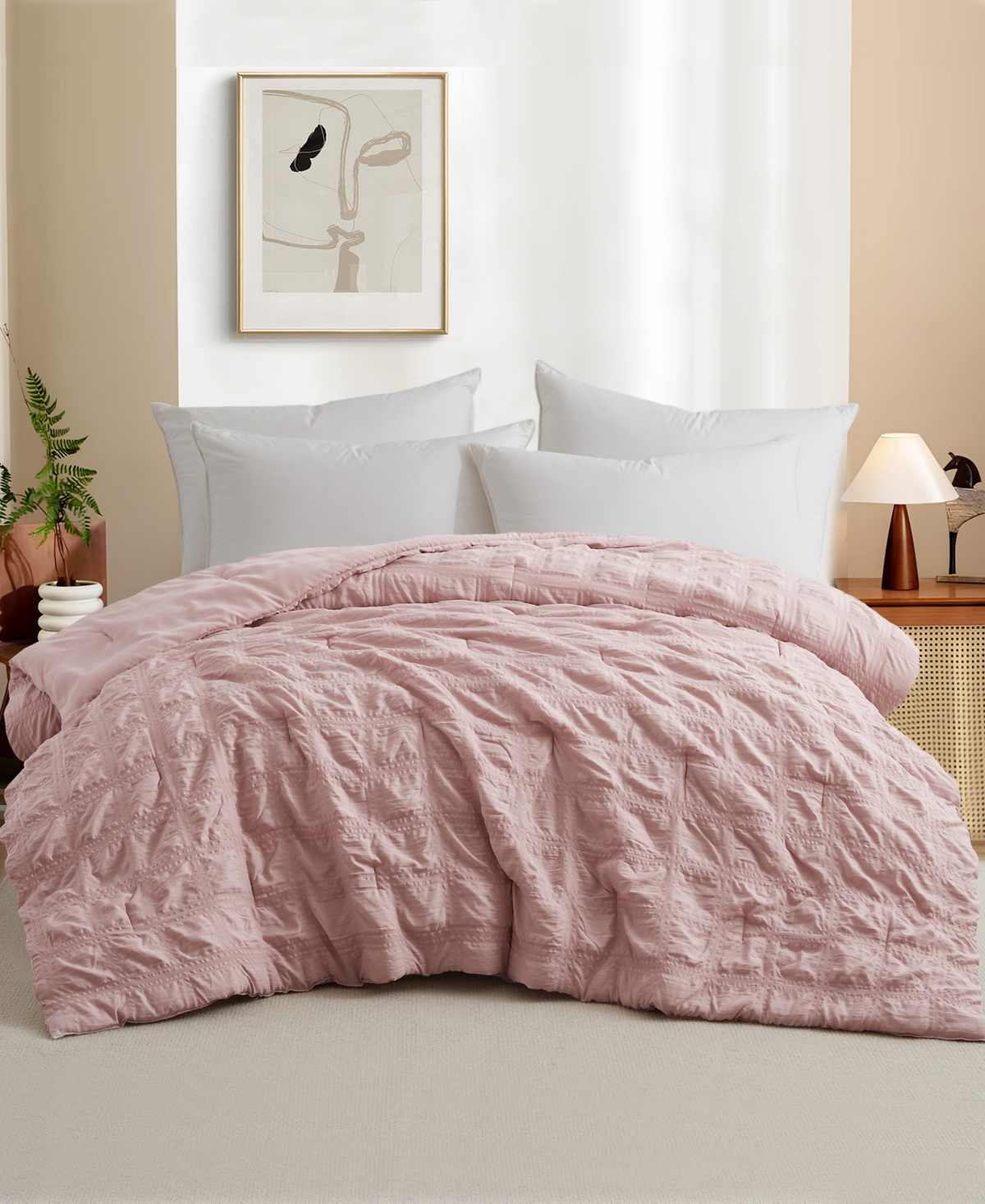 Shop Unikome Crinkle Textured Down Alternative Comforter, Twin In Pink