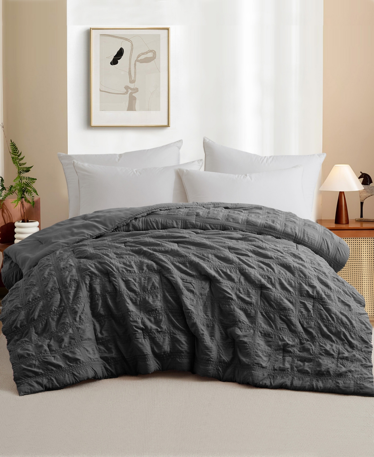 Shop Unikome Crinkle Textured Down Alternative Comforter, Twin In Gray