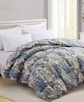 Printed All Season White Goose Feather Fiber Comforter, Full/Queen