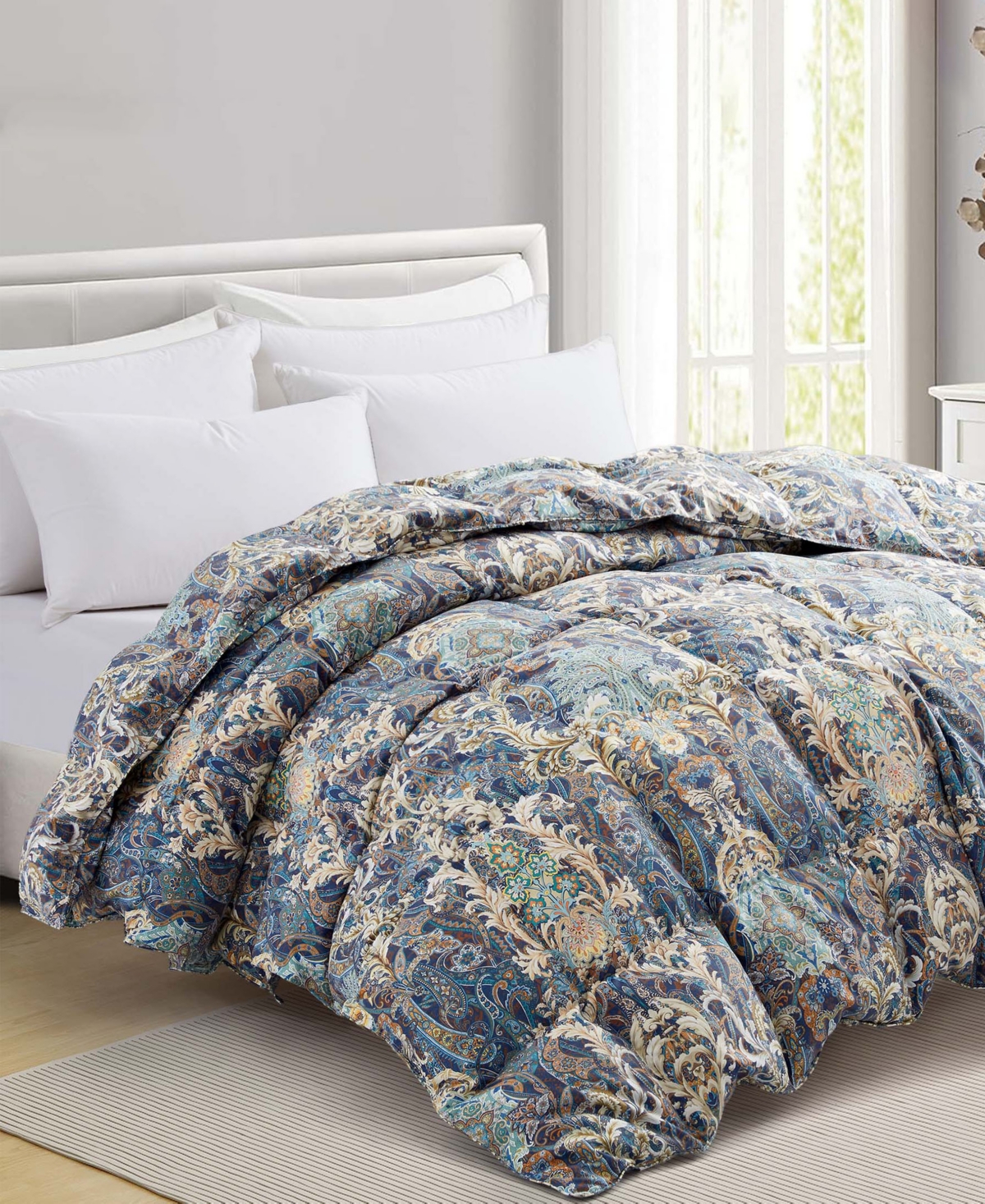 Unikome Printed All Season White Goose Feather Fiber Comforter, Full/queen In Multi
