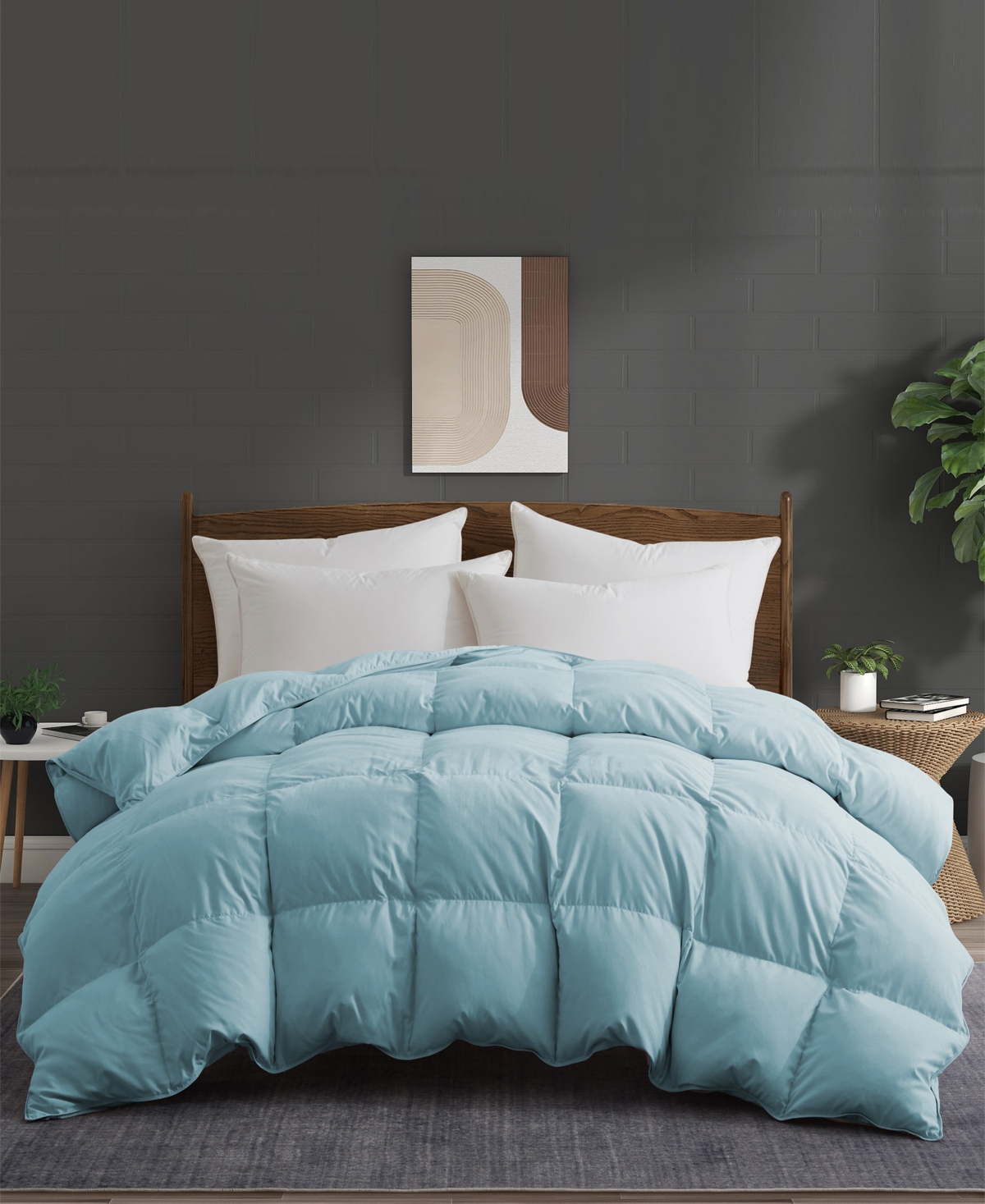 Unikome Lightweight Down And Feather Fiber Throw Reversible Blanket In Blue