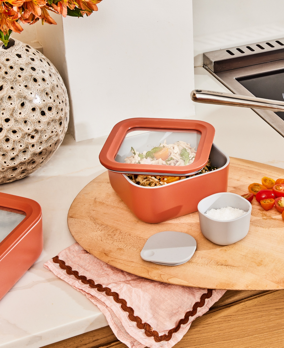 CARAWAY 4-PIECE DOT GLASS NONSTICK RAMEKINS & LIDS SET 