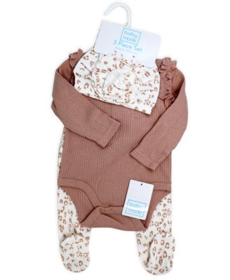 Baby Girls Take Me Home 3 Piece Layette Set, Mauve Leopard