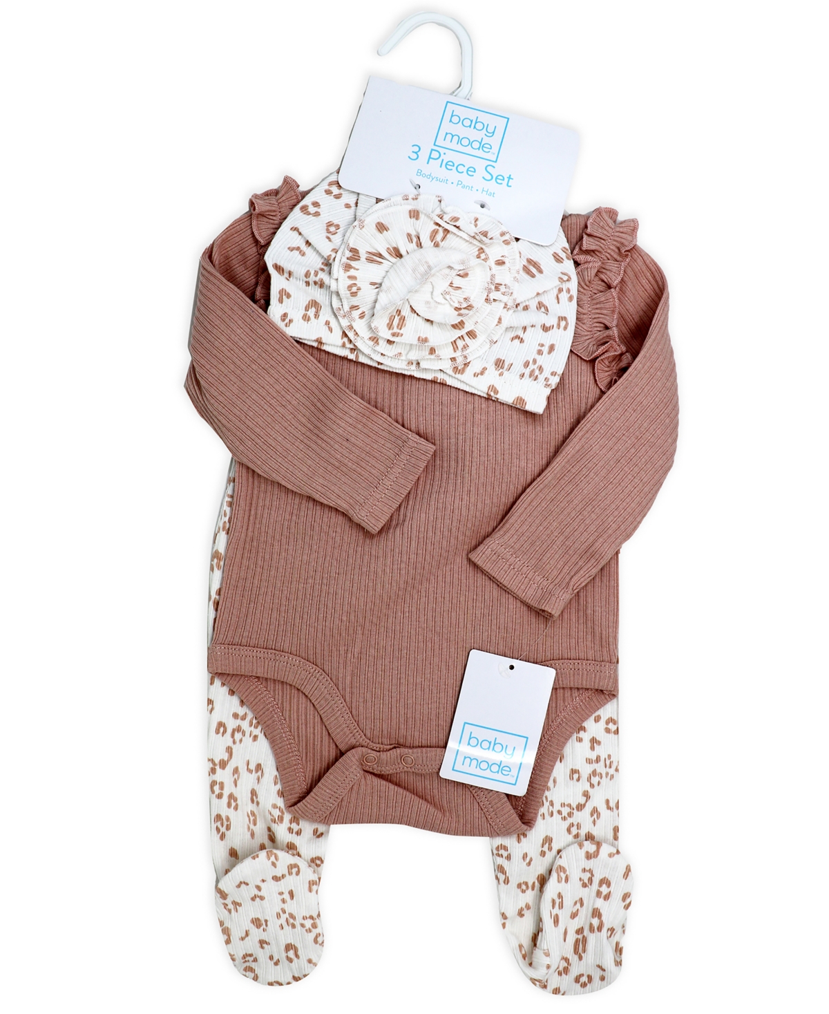 Baby Mode Baby Girls Take Me Home 3 Piece Layette Set,Leopard - Mauve