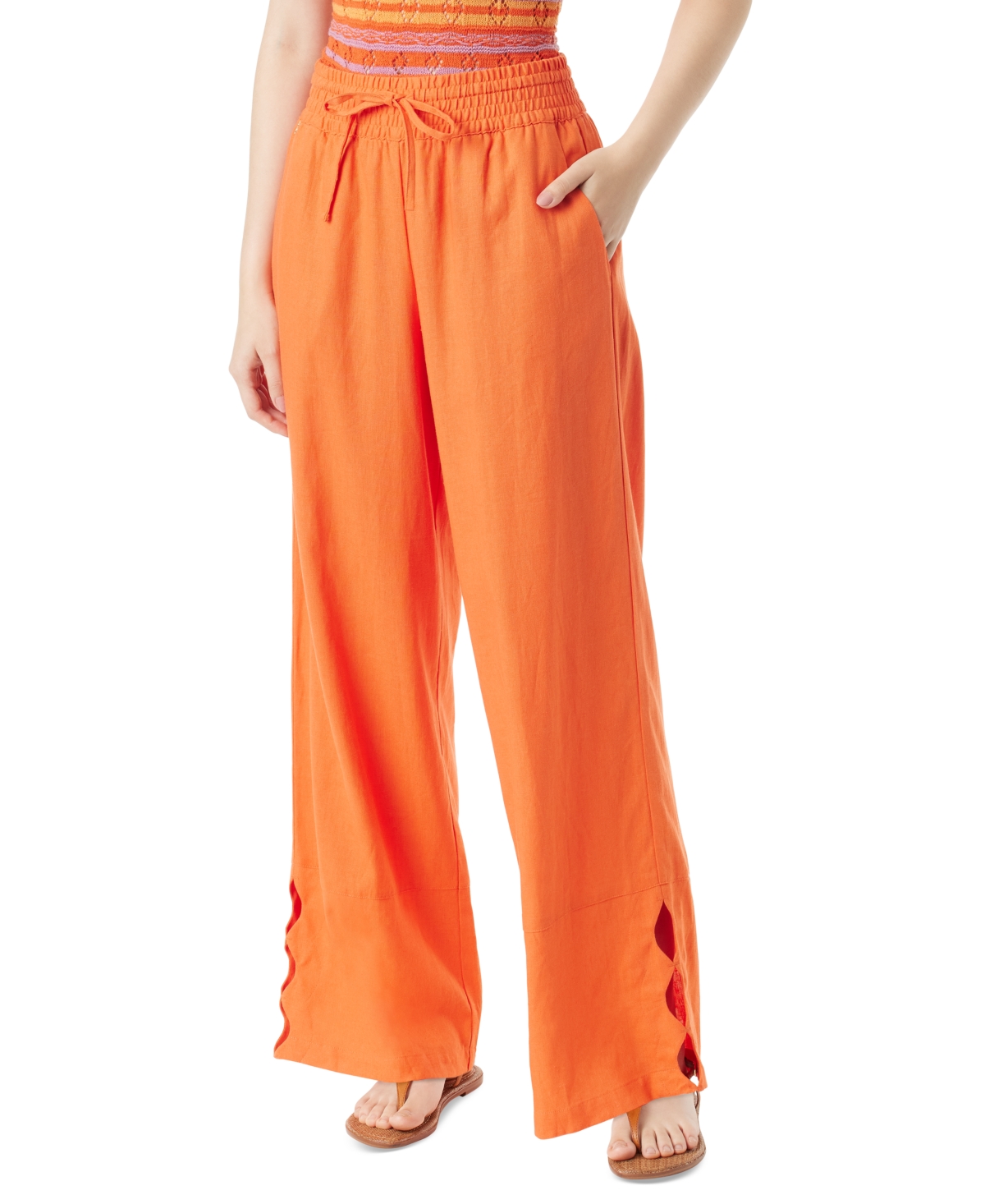 Shop Sam Edelman Women's Ramone Cut-out-hem Pull-on Trousers In Tigerlily