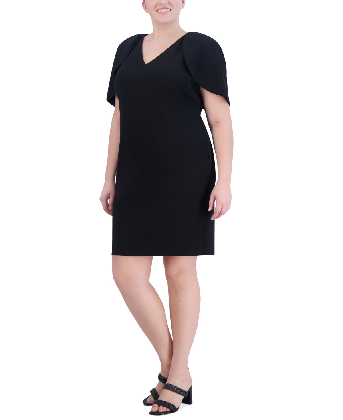 Shop Jessica Howard Plus Size V-neck Cape-sleeve Sheath Dress In Black