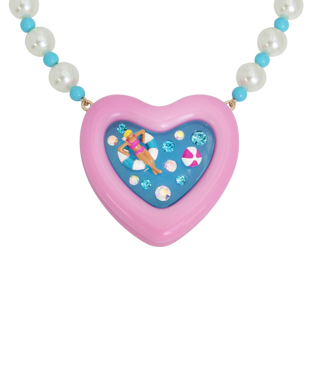 Shop Betsey Johnson Faux Stone Pool Party Heart Pendant Necklace In Pink