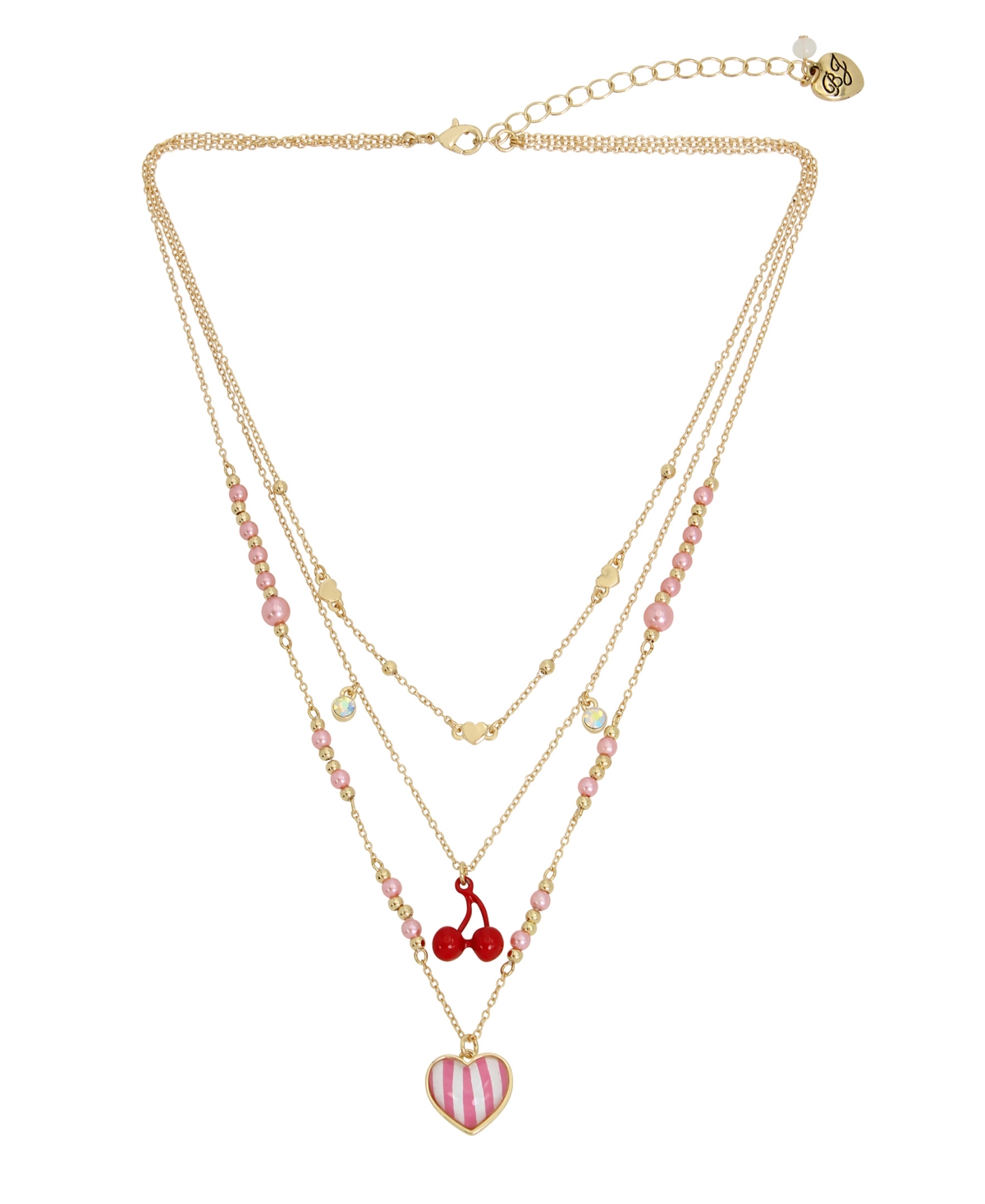 Faux Stone Heart Charm Layered Necklace - Pink