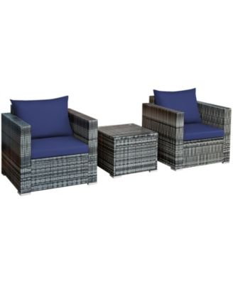 3 Pcs Patio Rattan Furniture Bistro Sofa Set with Cushioned