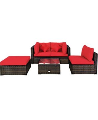 5 Pieces Outdoor Patio Rattan Furniture Set Sectional Conversation with Cushions