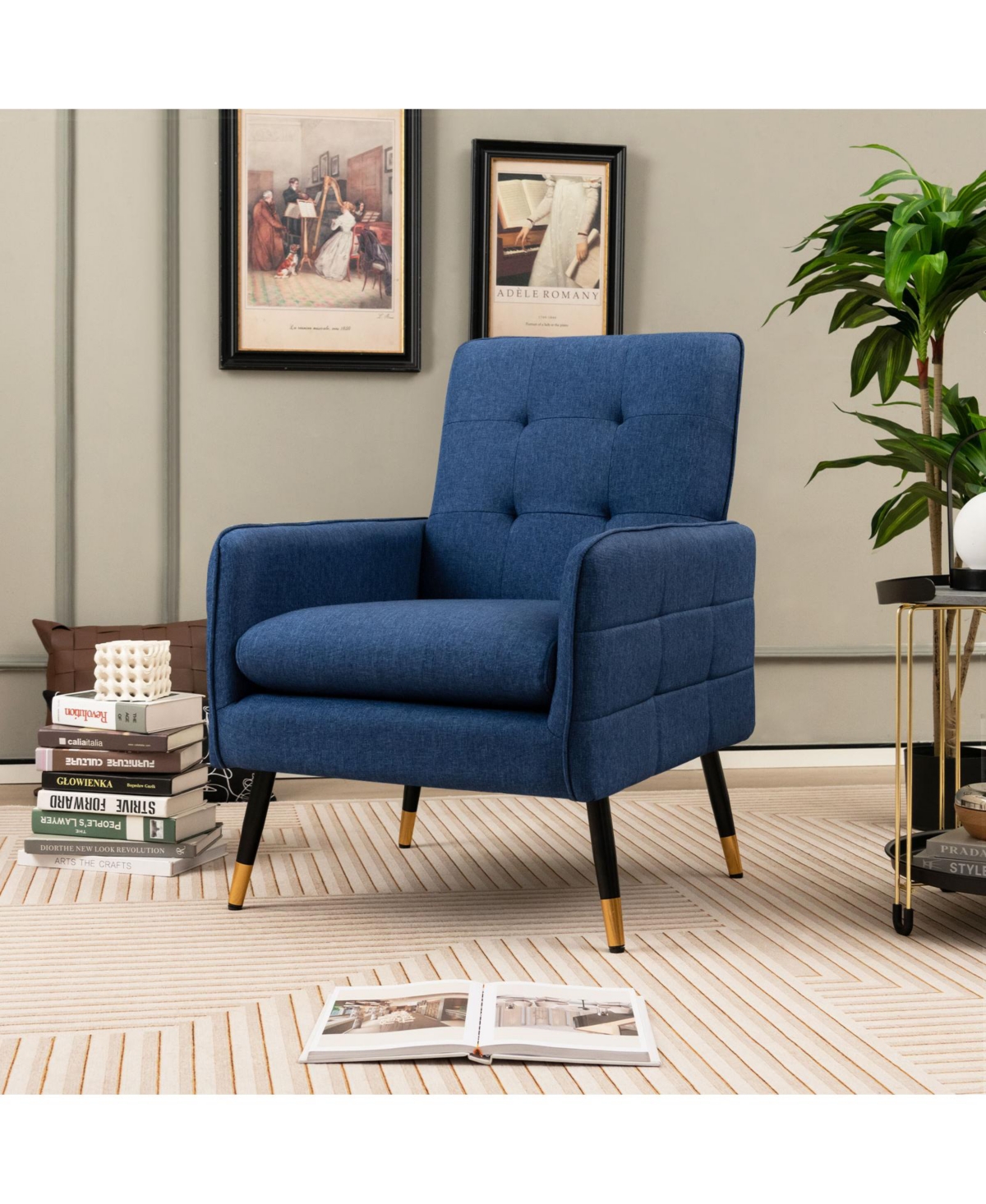 Slickblue Linen Fabric Accent Chair with Removable Seat Cushion