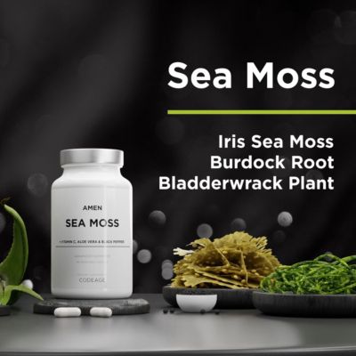 Sea Moss Supplement - 1000mg Organic Irish Sea Moss, Bladderwrack, Burdock - Vitamin C, Aloe Vera, Black Pepper, Vitamins, Minerals, 90 Capsules