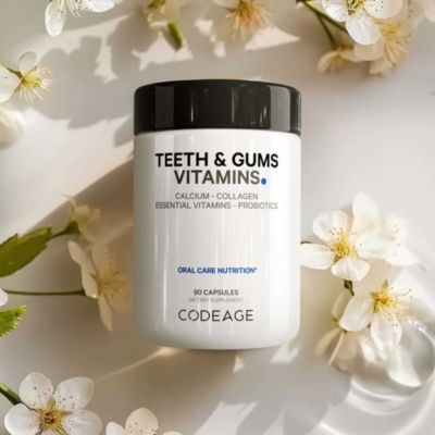 Teeth & Gums Vitamins + Oral Probiotics Supplement for Mouth - Whole Food Calcium, Collagen, Potassium, Vitamin C, D3, K2, Zinc - 90 Capsules