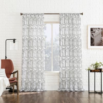 Kaz Embroidered Retro Like Curves Sheer Rod Pocket Curtain Panel