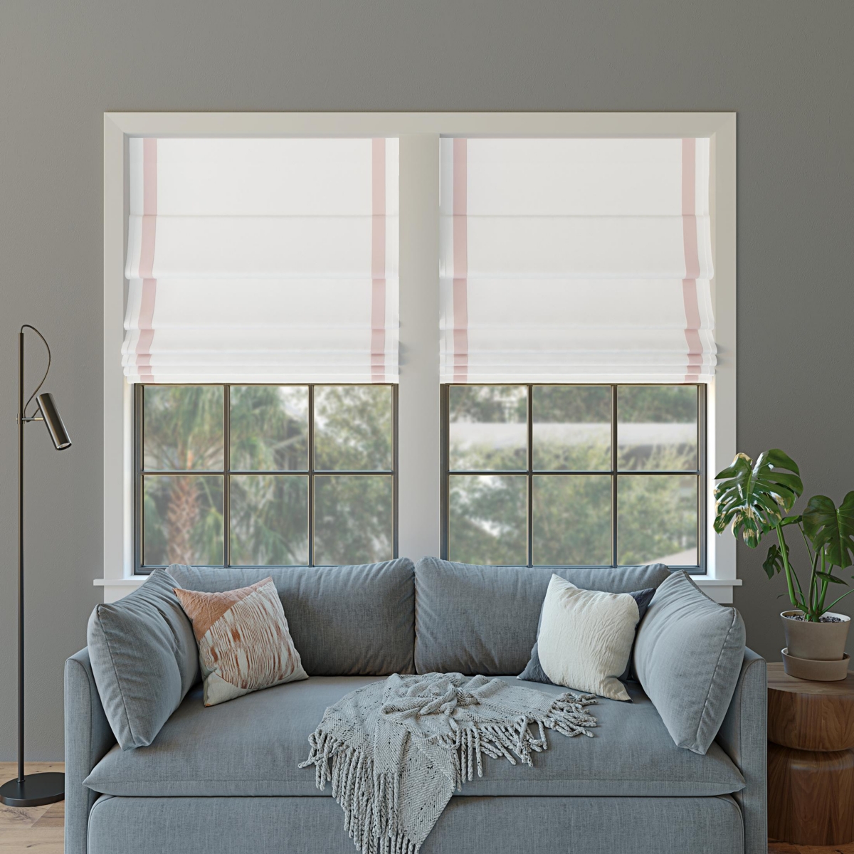 Hailey Pink Ribbon Border 100% Blackout Cordless Roman Shade