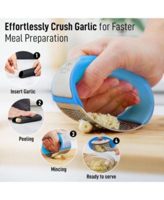 Stainless Steel Garlic Press Rocker Set - Premium Garlic Mincer Garlic Crusher  with Peeler and Scraper