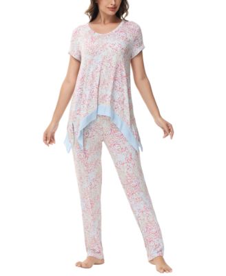 Women's Printed Short Sleeve Tunic with Pant Pajama Set